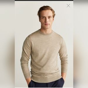 Mango Merino wool washable sweater, Beige, Size L